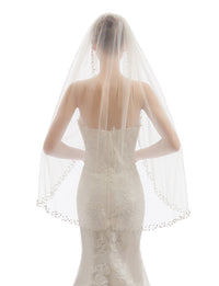 Short 1 Tier Pearl Wedding Bridal Veil With Metal Comb X10