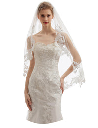 Short 1 Tier Lace Wedding Bridal Veil With Metal Comb X02