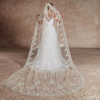 Long Lace Wedding Bridal Veil With Metal Comb