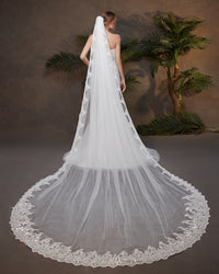 Lace Sequin 1 Tier Cathedral Long Wedding Bridal Veil With Metal Comb L92