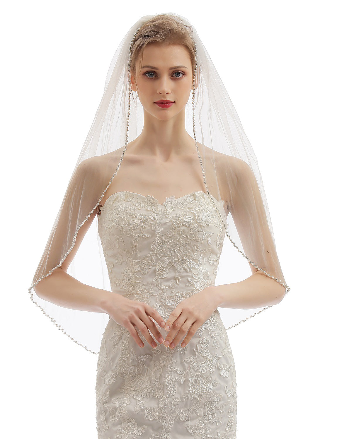 Bridal pearl veil white/ivory 90 cm veil 1 layer of luxurious soft tulle +  comb