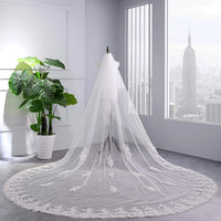Lace 2 Tier Cathedral Long Wedding Bridal Veil With Metal Comb