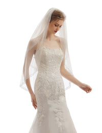 Short 2 Tier Rhinetone  Wedding Bridal Veil With Metal Comb