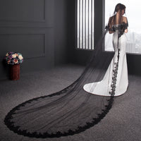 Black Cathedral Length 2 Tier Wedding Bridal Veil With Metal Comb L30