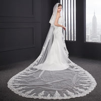 2 Tier Lace Chapel Long Wedding Bridal Veil With Metal Comb L05