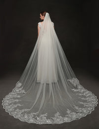 Lace Sequin Royal Long Wedding Bridal Veil With Metal Comb