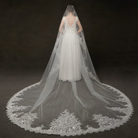 Lace Sequins Cathedral Long Wedding Bridal Veil With Metal Comb