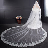Lace Cathedral Long Wedding Bridal Veil With Metal Comb